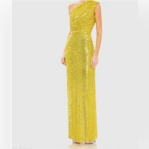 Mac Duggal One Shoulder Gold Dress